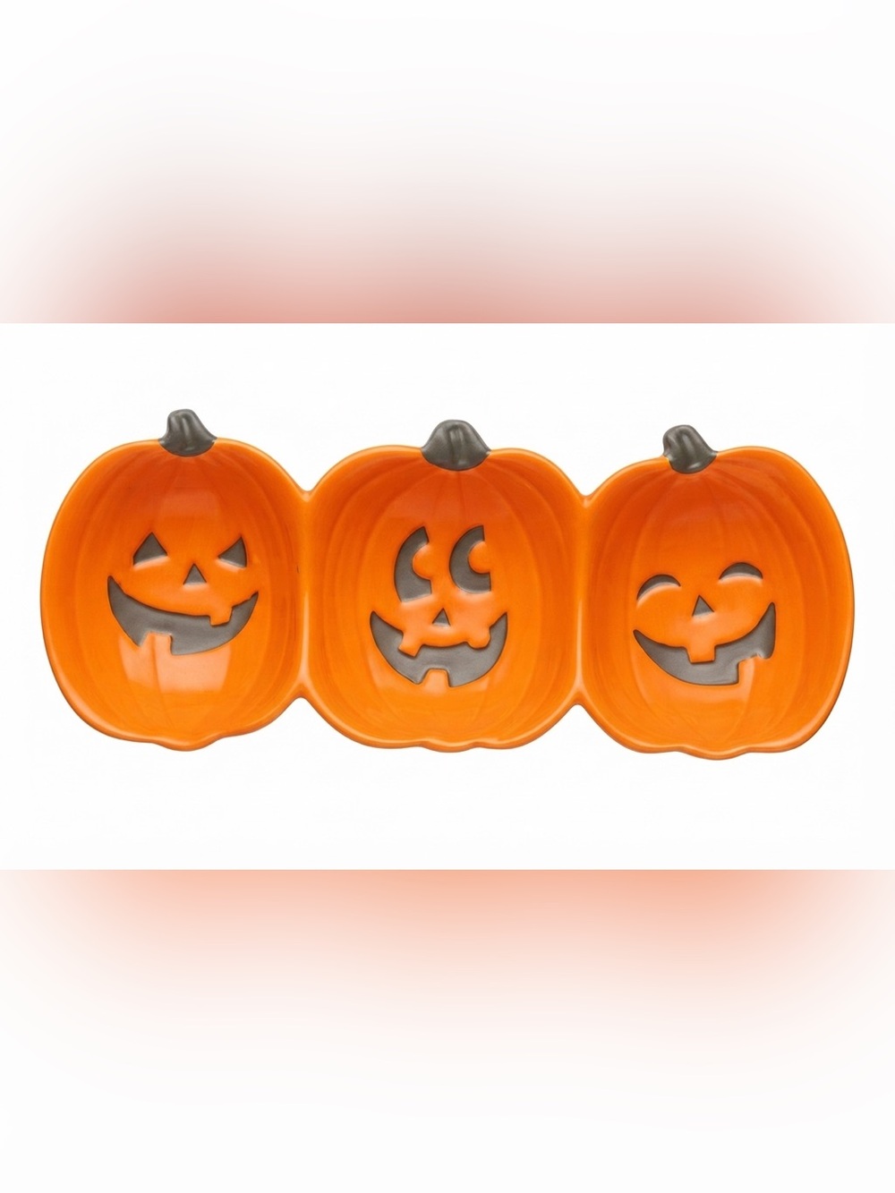 Celebrate It Halloween Pumpkin Divided Platter 3-Section Ceramic Snack Tray Fall